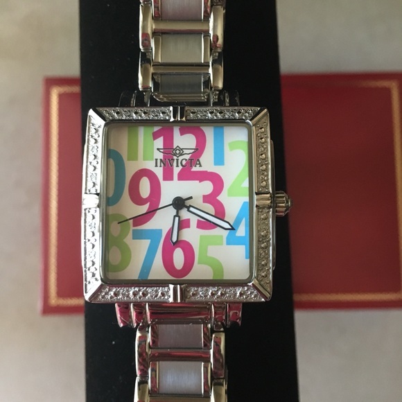 INVICTA AUTHENTIC STAINLESS STEEL COLORFUL DIAL & DIAMOND ACCENTS TRIM WATCH - Picture 1 of 8